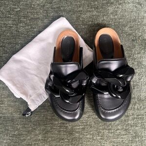 J.W. Anderson Black Enamel Chain-Link Slip-On Mules